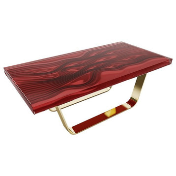 Modern Bubbles Coffee Table, Epoxy Resin & Wood, Red