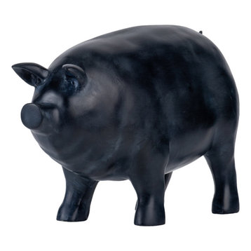 Matte Black Pig Statue 12x5x7"