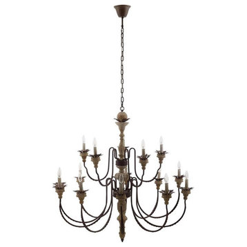 Modway Nobility 15-Light Solid Wood Candelabra Chandelier in Rust/Brown