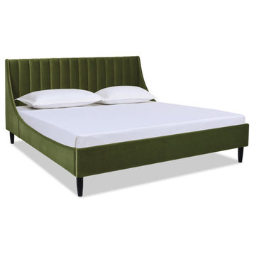 Aspen Vertical Tufted Headboard Platform Bed Set, Olive Green, King