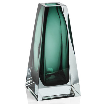 Carrara Polished Green Glass Vase, 3"x3"x6"