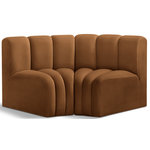 Meridian Furniture - Arc Velvet Upholstered 2-Pc. Inward Curved Modular Sectional, Saddle - Give your living room or den the perfect blend of style and versatility with this Arc velvet fabric curved modular Sectional. Part of the Arc modular furniture collection, this Sectional comes upholstered in rich saddle velvet fabric and features deep channel tufting that adds a touch of luxury while enhancing comfort and support. A seamless combination of form and function, this chair can be used with other Arc pieces to create a myriad of configurations in your well-curated room.