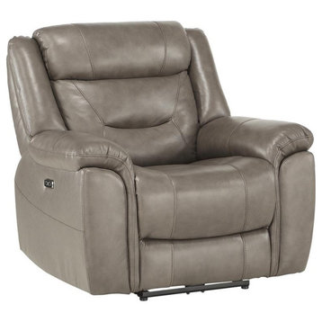 Pemberly Row Italian Top Grain Leather Power Reclining Chair in Brown Gray
