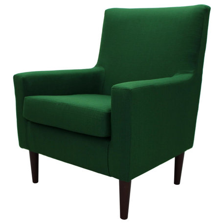Lightweight Upholstered Chair with Wood Legs & Removable Seat Cushion, Emerald Green