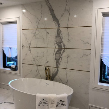 Transitional Northside SFH Porcelain Bathroom, Counters and Fireplace