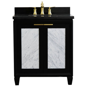 31" Single Sink Vanity, Black Finish With Black Galaxy Granite With Oval Sink
