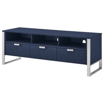 Posh Living Omer Faux Shagreen TV Stand/Cabinet Navy/Chrome