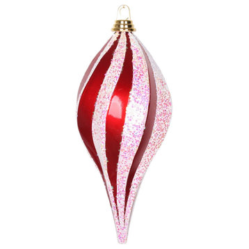 Vickerman M132673 12'' Red And White Glitter Swirl Drop Christmas Ornament