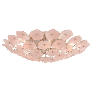Leighton Large Flush Mount in Polished Nickel with Blush Tinted Glass