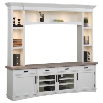 Parker House Americana Modern 92" TV Console With Hutch and LED Lights, Cotton