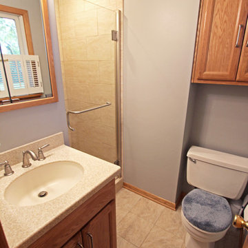 Bathroom Remodel with Corian Countertops and Salcedo Tiled Shower ~ Copley, OH