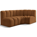 Meridian Furniture - Arc Velvet Upholstered 3-Pc. L-Shaped Modular Sectional, Saddle - Give your living room or den the perfect blend of style and versatility with this Arc velvet fabric curved modular Sectional. Part of the Arc modular furniture collection, this Sectional comes upholstered in rich saddle velvet fabric and features deep channel tufting that adds a touch of luxury while enhancing comfort and support. A seamless combination of form and function, this chair can be used with other Arc pieces to create a myriad of configurations in your well-curated room.