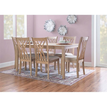 Linon Brit 7 Piece Wood Dining Set Crisscrossed Back Chairs in Natural Brown
