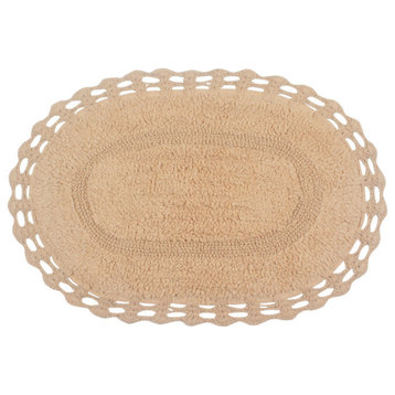 Hampton Crochet Reversible Bath Rug Set, 17x24 Rectangle, Linen