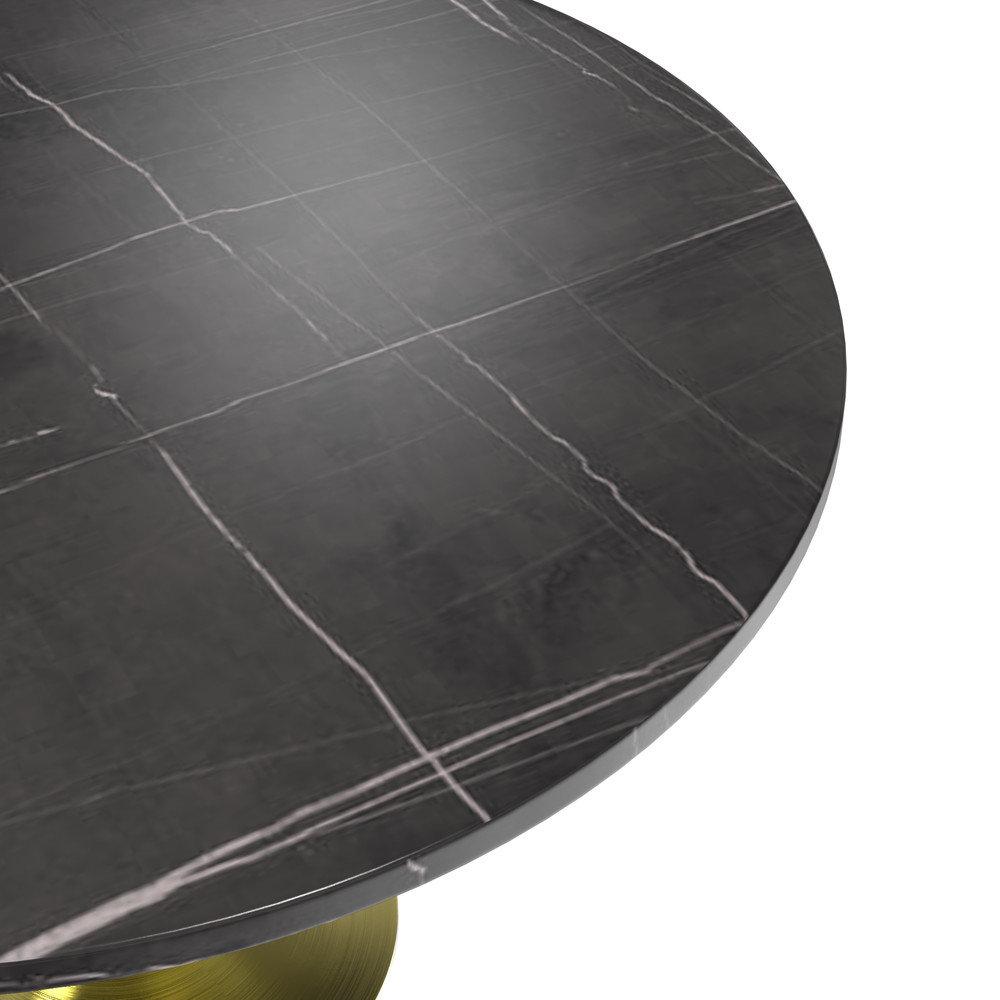 48 Round Dining Table, Brushed Gold Base with Sintered Stone Black Top ...