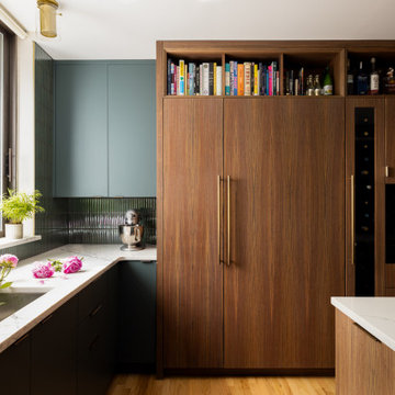 Walnut Appliance Wall with Integrated Kitchen Storage