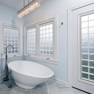 Glass Block Walls & Windows Highlight Modern Bath Remodel