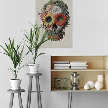 "Floral Skull Face" Painting Print on Wrapped Canvas