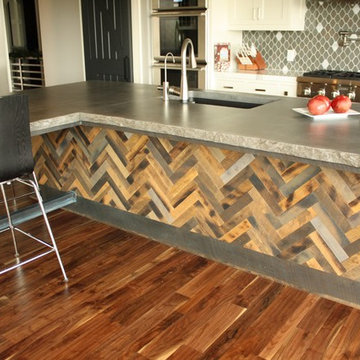 Concrete rock edge island countertop