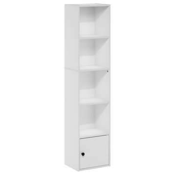 Furinno Luder 5-Tier Shelf Bookcase With 1 Door Storage Cabinet White