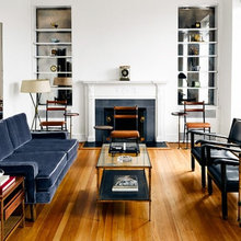 Blue, Black, and White living room