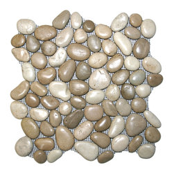 CNK Tile - Natural stone tiles for showers: Glazed Java Tan & White Pebble, 12x12 - Mosaic Tile