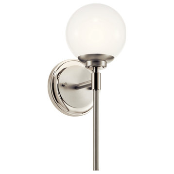 Benno 13.75" 1 Light Sconce With Opal Glass, Polished and Brushed Nickel