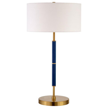 Simone 25 Tall 2-Light Table Lamp with Fabric Shade in Blue/Brass/White