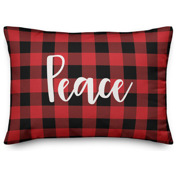 Peace, Buffalo Check Plaid 14x20 Lumbar Pillow