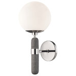 Mitzi by Hudson Valley Lighting - Brielle 1-Light Wall Sconce, Polished Nickel - Brielle brings concrete to the party. Grey and a bit rough with heterogeneous flecks, the material introduces instant textural intrigue to a space. Classic white shades and metal cuffs around the cylindrical body contrast the concrete and give it an elegant, contemporary feel.
