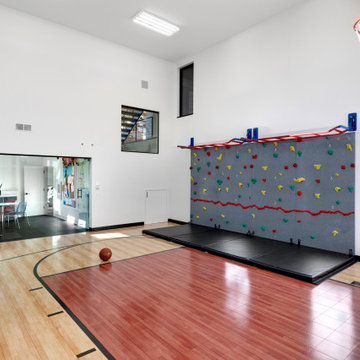 Home Indoor Fitness Center with Climbing Wall and Monkey Bars