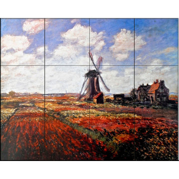 Tile Mural, Tulips In Holland by Claude Monet