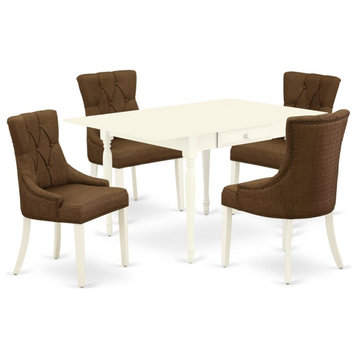 East West Furniture Monza 5-piece Wood Dining Set in Linen White/Dark Coffee