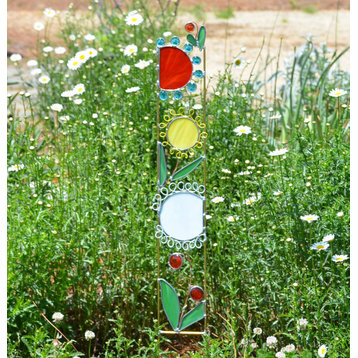 Stained Glass Garden Art "Wildflowers Garden Stake"