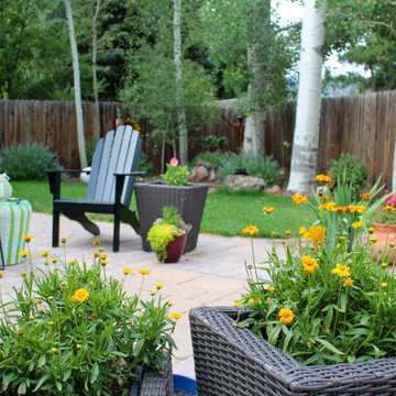 Lush green flower and veggie gardens in the backyard