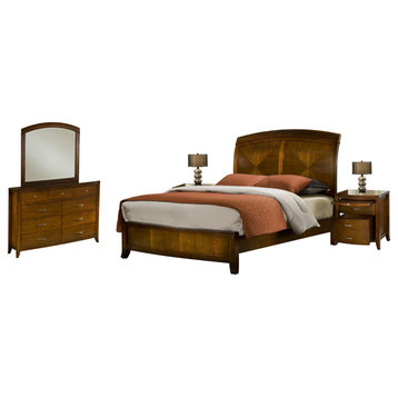 Viven 5-Piece Full Bed, 2 Nightstands, Dresser & Mirror Set, Spice