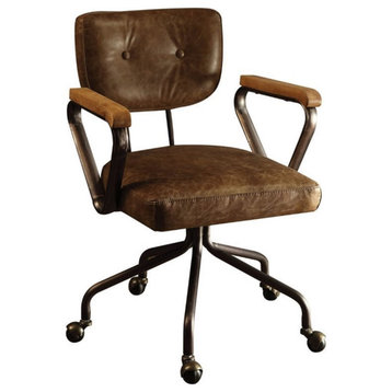 Bowery Hill Leather Swivel Office Chair in Vintage Whiskey Brown