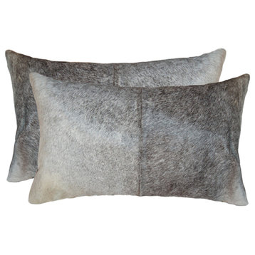 12" x 20" x 5" Salt And Pepper Gray And White Cowhide Pillow 2 Pack