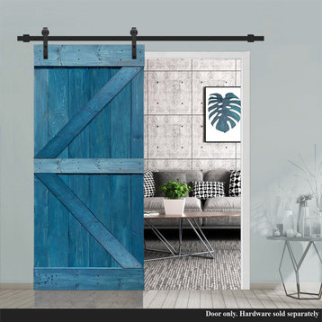TMS K Series Barn Door With Black Sliding Hardware Kit, Ocean Blue, 30"x84"