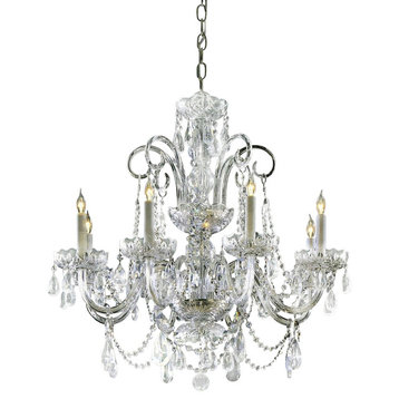 Traditional Crystal Eight Light Polished Brass Up Chandelier