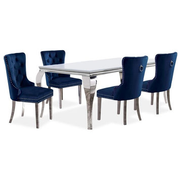 Furniture of America Edi Metal 5-Piece Dining Table Set in White and Blue