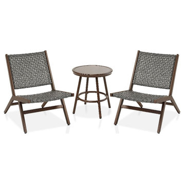 FOA Haft Aluminum Indoor and Outdoor 3-Piece Table and Chair Set in Dark Gray