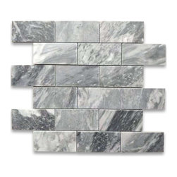 Stone Center Online - Bardiglio Gray Dark Grey Marble 2x4 Subway Mosaic Floor Tile Honed, 1 sheet - Wall And Floor Tile