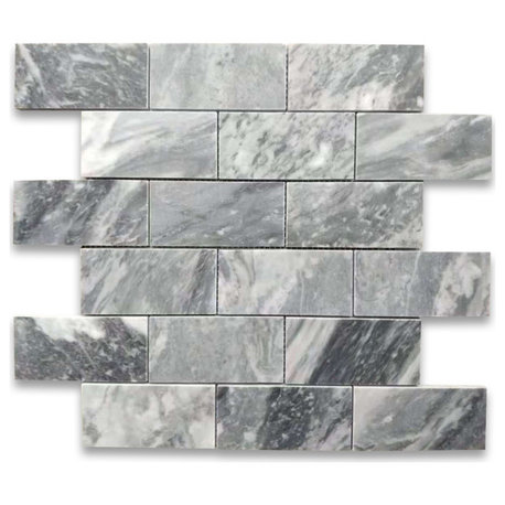 Bardiglio Gray Dark Grey Marble 2x4 Subway Mosaic Floor Tile Honed, 1 sheet