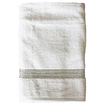 Sparkles Home Rhinestone Bath Towel with Stripe - White