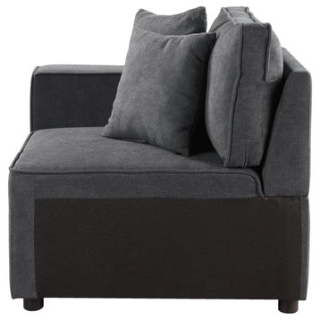Modular Left Facing Chair With 2 Pillows, Gray Fabric