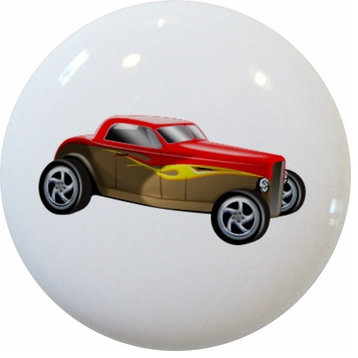 Red Yellow Roadster Hot Rod Car Ceramic Cabinet Drawer Knob