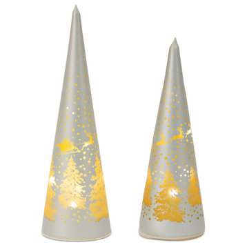 LED Frosted Glass Tree Decor, 2-Piece Set