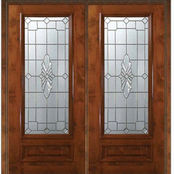 Prehung Home Double Door 80 Alder Versailles 1 Panel 3/4 Lite Glass - Front Doors