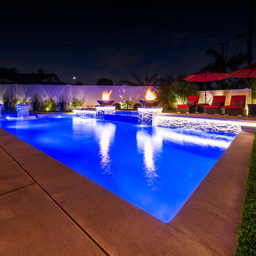 Modern Pool, Elevated Spa, Outdoor Kitchen, and Firepit